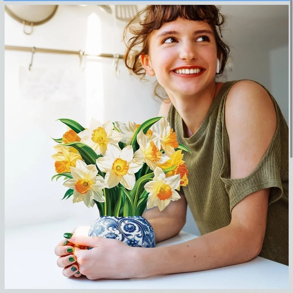 Paper Flower Bouquet with Yellow Blue and White Design